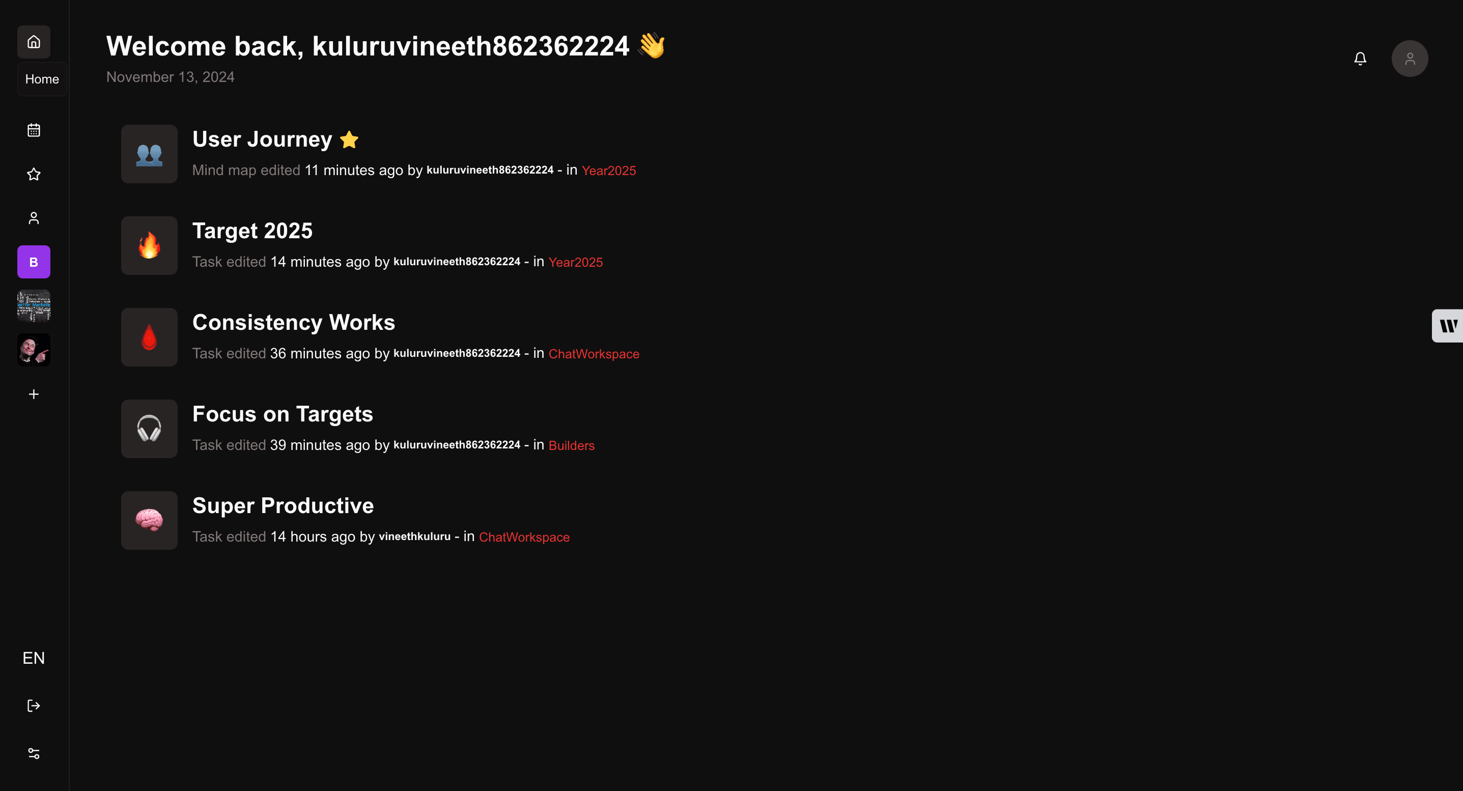 Home page - dark theme