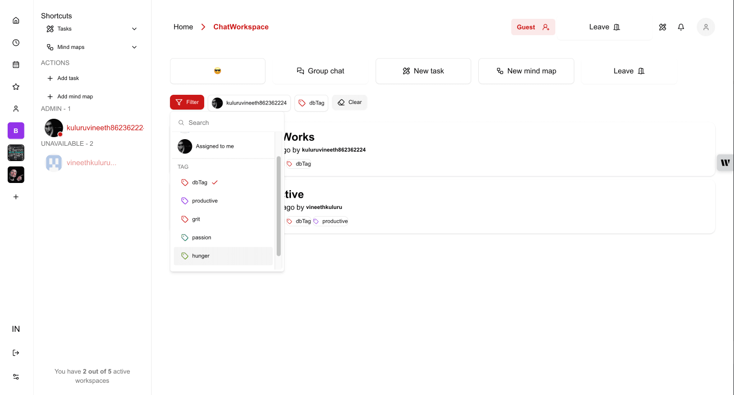 Workspace main page - light theme
